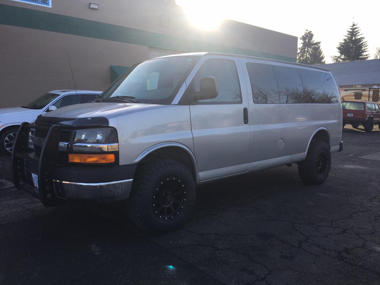 Van 3 - Hugh after a 2" Lift Kit from Boulder Offroad and some BFG T/A K02 (265 70 17's). Installing running boards this weekend. More photos to come.