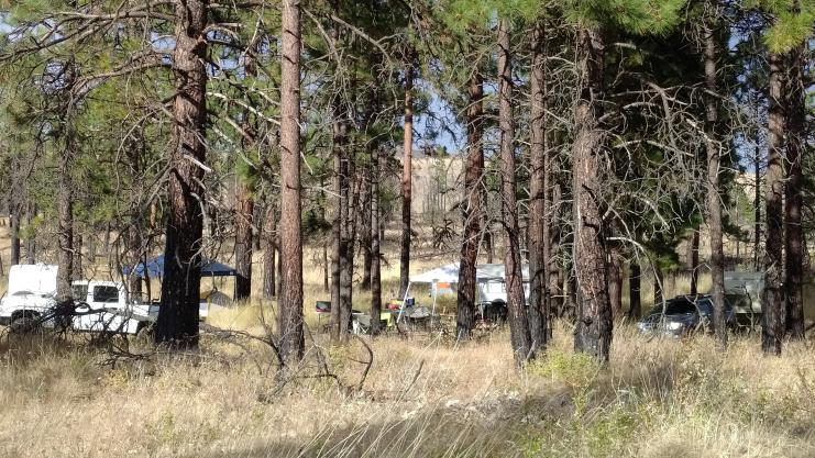 Dispersed camping within 100' of a "green dot" road almost anywhere in area.  Plenty of hunters camps on the flat hilltops of Colockum Rd, or a short distance down a side-road.