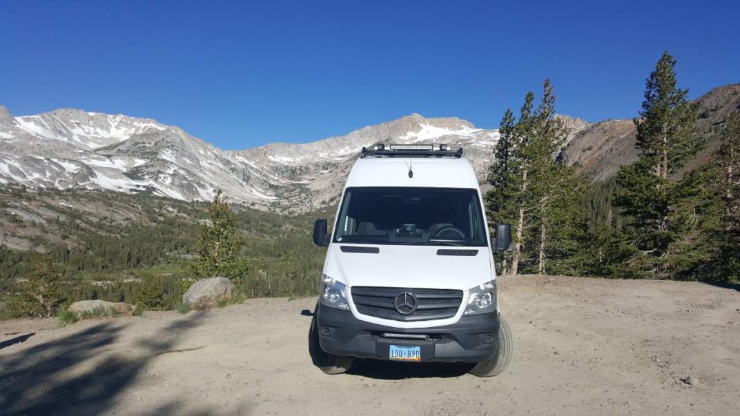 Camped at 12,600 feet above Sea level at Tioga Pass, June 2018.

Roof rack is DIY fabricated using my previous construction business metal conduits, modular design of the roof rack allows for one person roof mounting and assembly. There is plenty of room for extra camping tents, shovel, traction, jacks, even extra fuel tanks on the roof. Adjustable angle rear PV panel mount provided additional cover to the Maxxair fan.

The best thing about this build is the use of my retirement days in the most challenging, yet relaxing & rewarding way. Not only the huge cost savings over paying a shop to do it, but the flexibility and creativity which made me a hero to my wife & grandkids.