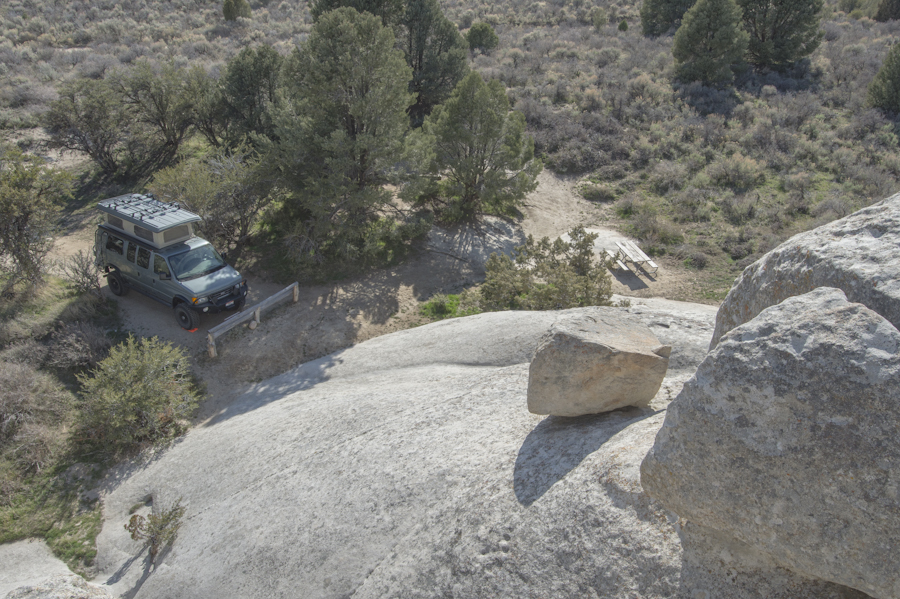 Looking down on my campsite at the City of Rocks, Almo, ID