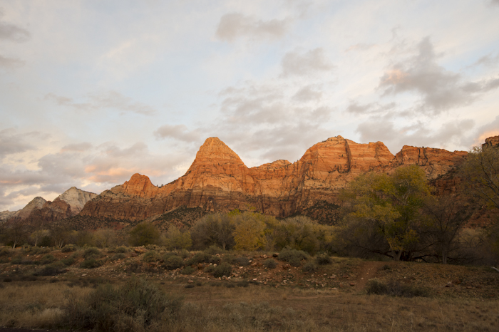 Sunset on the cliffs outside of the Watchman Campground in Zion.