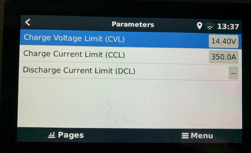 Parameters from battery for DVCC